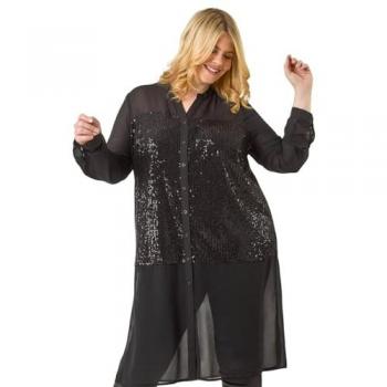 Blouse Chic V-Neck Noir Roman Curve en Chiffon 48