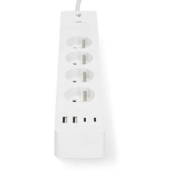 Nedis WiFiP313EWT: 4‑Way Switchable Socket Strip + 4 USB Power Slots