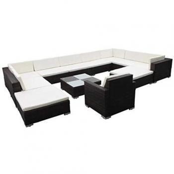 Conjunto Modular de Jardín de Ratán Negro, 35 Piezas