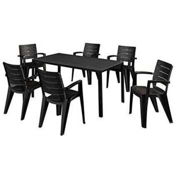 Tavolo da pranzo per giardino California in acciaio con piano in polietilene antracite per 6 persone 78x156cm