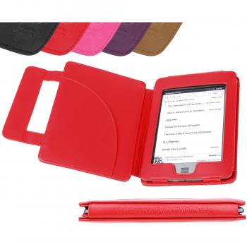 Funda di Cuoio Rosso Elegante per K con Tema Narrativo e Chiusura a Magneti