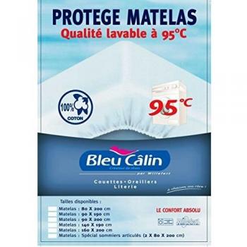 Bleu Câlin Protège Matelas Lavable à 95° Forme Drap Housse Coton Blanc Lit Articulé