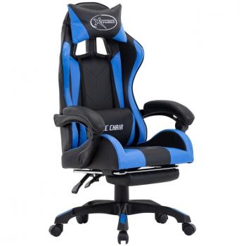 Día y Noche Silla gaming con reposapiés cuero sintético azul y negro