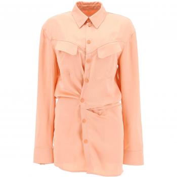 Off-White Satin Mini Shirt Dress for Women in Orange | Size XS