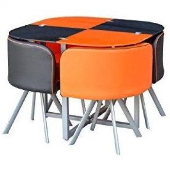 Kosy Koala Glass Dining Table with 4 Faux Leather Chairs, Space Saver, Black and White