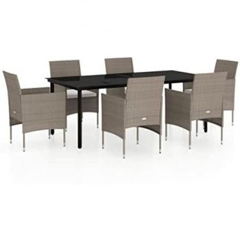 7-Piece Outdoor Dining Set with Cushions Beige and Black