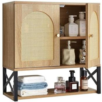 Bathroom Utility Wall Cabinet – 2 Door Adjustable Shelf & Open Partition