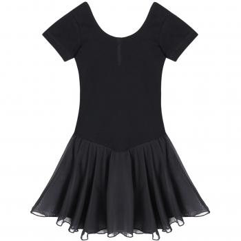 Untlet Ballettanzug Mädchen Kurzarm Body mit Chiffon Wickelrock Ballettkleidung Schwarz