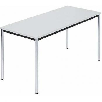 Rechtecktisch grau, Rundrohr verchromt, 1400 x 700 mm