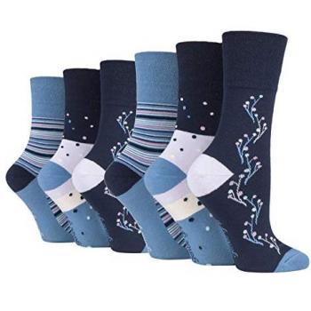 Gentle Grip Women’s 6-Pack Blue Cotton No‑Elastic Socks – UK 4‑8