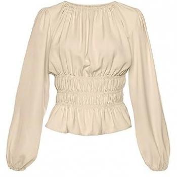 LASCANA Damen Langarmbluse Creme 46 mit modischen Raffungen