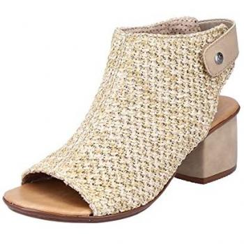 Rieker Damen Sandalette, Sommerschuh, beige, Blockabsatz, Flecht-Optik