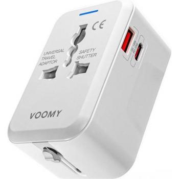 Travel Adapter Voomy Y11 – 20W – Wereldwijd – 150+ landen – 2 USB‑poorten – Wit