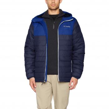 Columbia Veste d'Hiver Déperlante Homme, POWDER LITE HOODED JACKET, polyester, Bleu (Collegiate Navy/Azul)