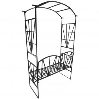 Panchina Giardino Outsunny Nera con Pergolato Metallo 115x59x203