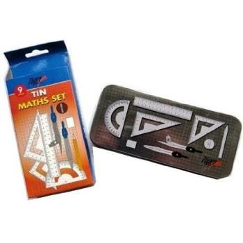 9 Item Math Learning Set, Tiger Brand, Tin Encased