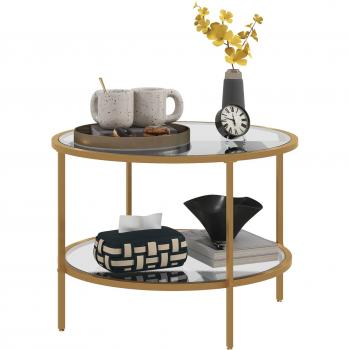 HOMCOM Couchtisch rund mit Ablage, Ø60 x 43 cm, für Wohnzimmer & Schlafzimmer, Gold