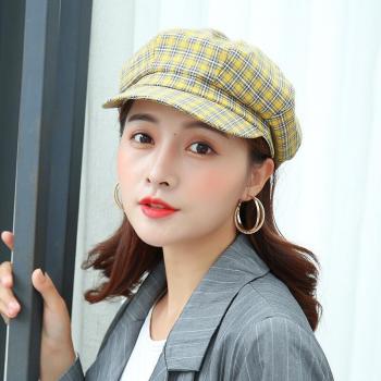 Barette für Frauen, Herbst/Winter, kunstvolle Achteckhüte im Retro-Plaid-Stil mit britischem Einfluss