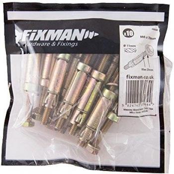 Fixman Ultra Strength Masonry Shield Anchor Bolts M6 x 70mm Pack of 10