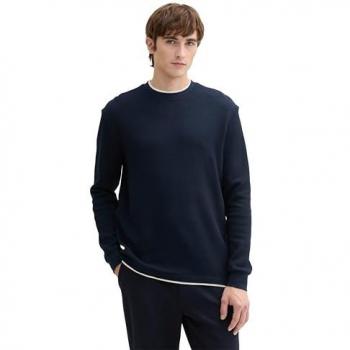 TOM TAILOR DENIM 2-in-1 Langarmshirt für Herren, Rippware, blau
