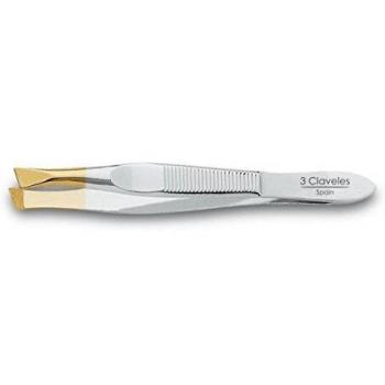 3 Claveles 8cm Gold Slanted Tip Tweezers