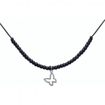 Élégance Noire: Bracelet Papillon en Argent