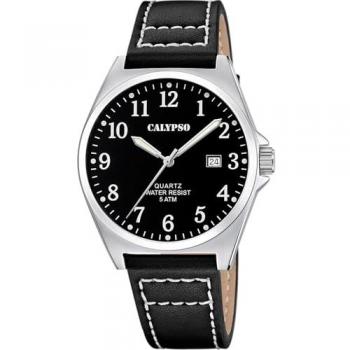 Quarzuhr CALYPSO WATCHES Basic, Herren Armbanduhr, Lederarmband, analog, Tag