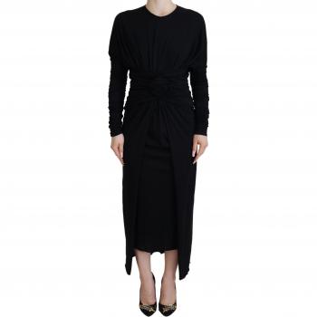 Dolce & Gabbana Black Wrap Style Wool Dress