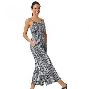 Aztec Stripe Print Crop Stretch Jumpsuit