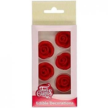 FunCakes Marzipan Decorations Roses Red Prêt à Utiliser pour la Décoration de Gâteau, Parfait pour les Cupcakes, Muffins et Plus, Certifié Sans Gluten, Set /