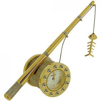 IMP1039G GoldTone Miniature Fishing Rod Analog Clock