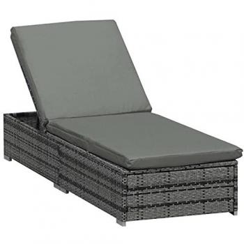 Outsunny PE Rattan Sun Lounger, Five-level Adjustable Recliner Bed Chair with Soft Padded Cushion for Patio, Garden, Mixed Grey