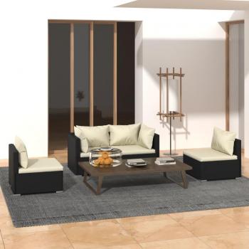 Sofá de Jardim VidaXL 4 Itens, Almofadões Vime Preto