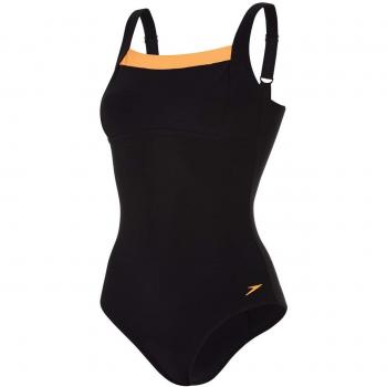 Speedo Women's Contour Renew Swimsuit, Black/Fluo Orange, Size 10