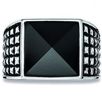 Ring aus 925er Sterlingsilber, rhodiniert poliert, mit Onyx‑Stein – 62 mm