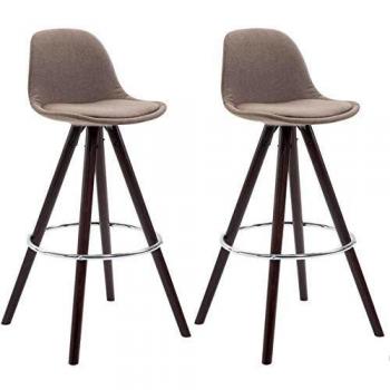 Franklin CLP 2‑teiliger Barhocker – Stoff Rückenteil taupe, runde Holzkonstruktion Cappuccino