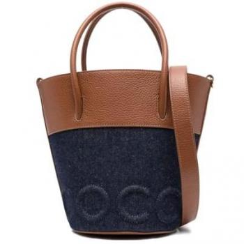 Bag Myrtha Coccinelle – 40 cm – pelle nera, denim blu