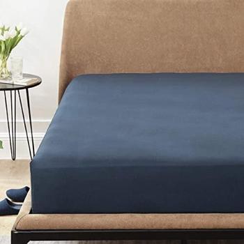 Bedsure Navy Super King Fitted Sheet, 180x200 cm, 40cm Deep Pockets