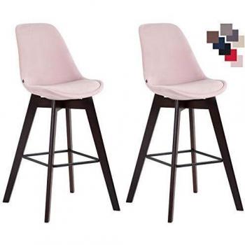 Barstuhl Metz Duo – Rosa Samtbezug, Eichenholzgurt, Fußstütze, Lehne, Gestell in Cappuccino