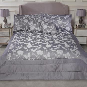 Butterfly Meadow Silver Jacquard Quilted Bedspread