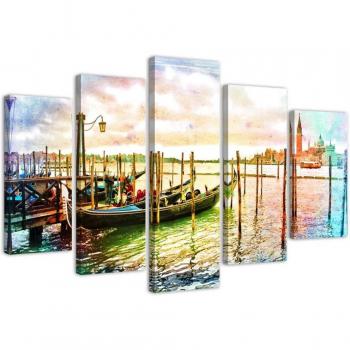 Venice Gondolas Gallery Collection – 5 Canvas Prints, 100x70cm, Multicolour