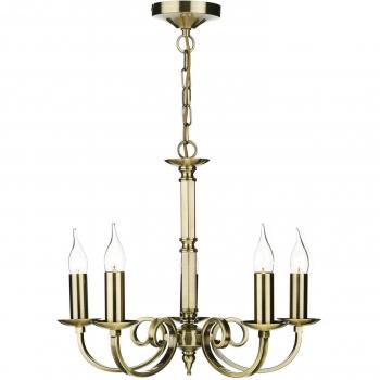 Lampadario a sospensione Murray, 5 luci in ottone antico