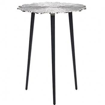 Puhoi Side Table with Carved Top in Silver and Black