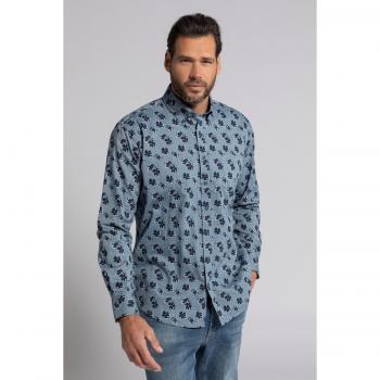 Camicia Cotone Maniche Lunghe Blu Uomo 4XL Fantasia Floreale JP1880