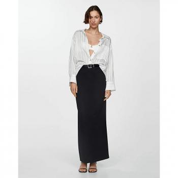 Mango Women's Blouse with Collar in White and Stripes Size 14
