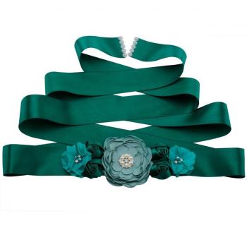 Satin Flower Bridal Sash with Beaded Waistband