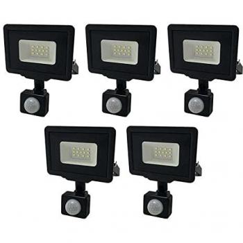Kit 5 Proyectores LED Negro 10W IP65 800lm Luz Cálida 2700K