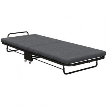 Lit Homcom 188×76 cm – pliable, 1 personne, matelas 7 cm, roulettes, 150 kg, gris