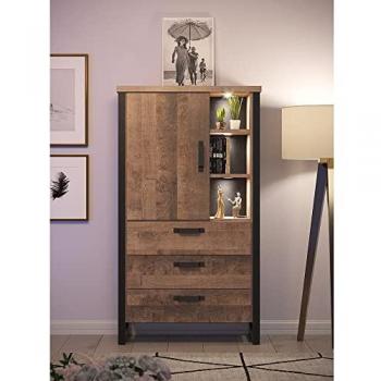 Schrank EMMEN-19 für Wohn-/Esszimmer inkl. LED Beleuchtung in Eiche Tabak Nb. und schwarz, 87/155/45 cm