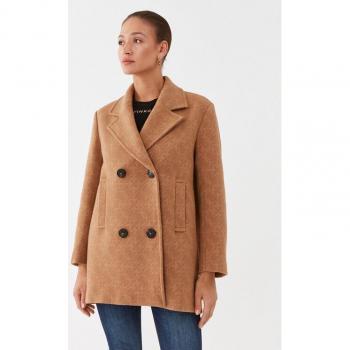 PINKO Female Double‑Breasted Brown Short Coat, L – Logo Print Edition